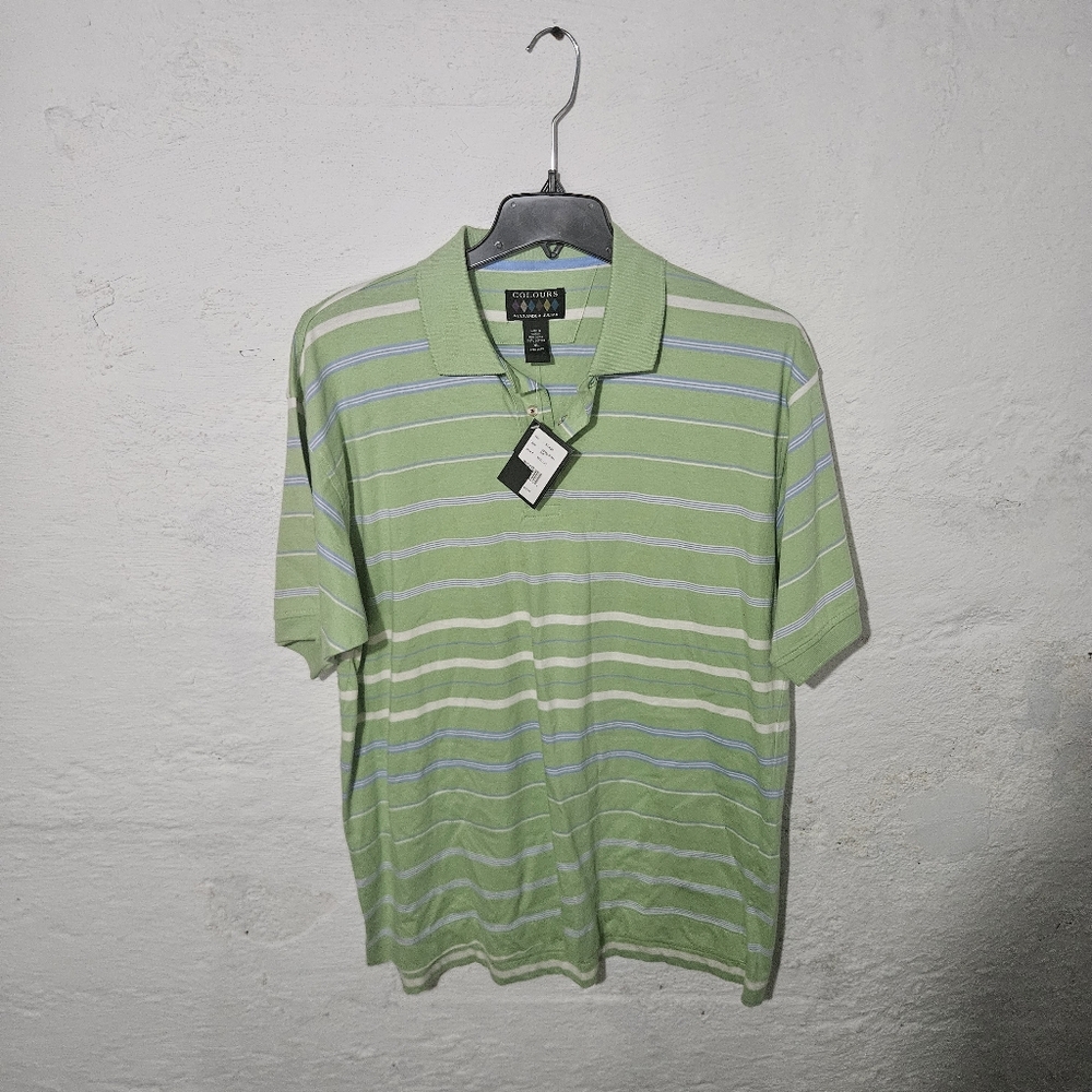 Nwt colours By alexander julian Men XL Polo Shirt Green With Stripes Golf